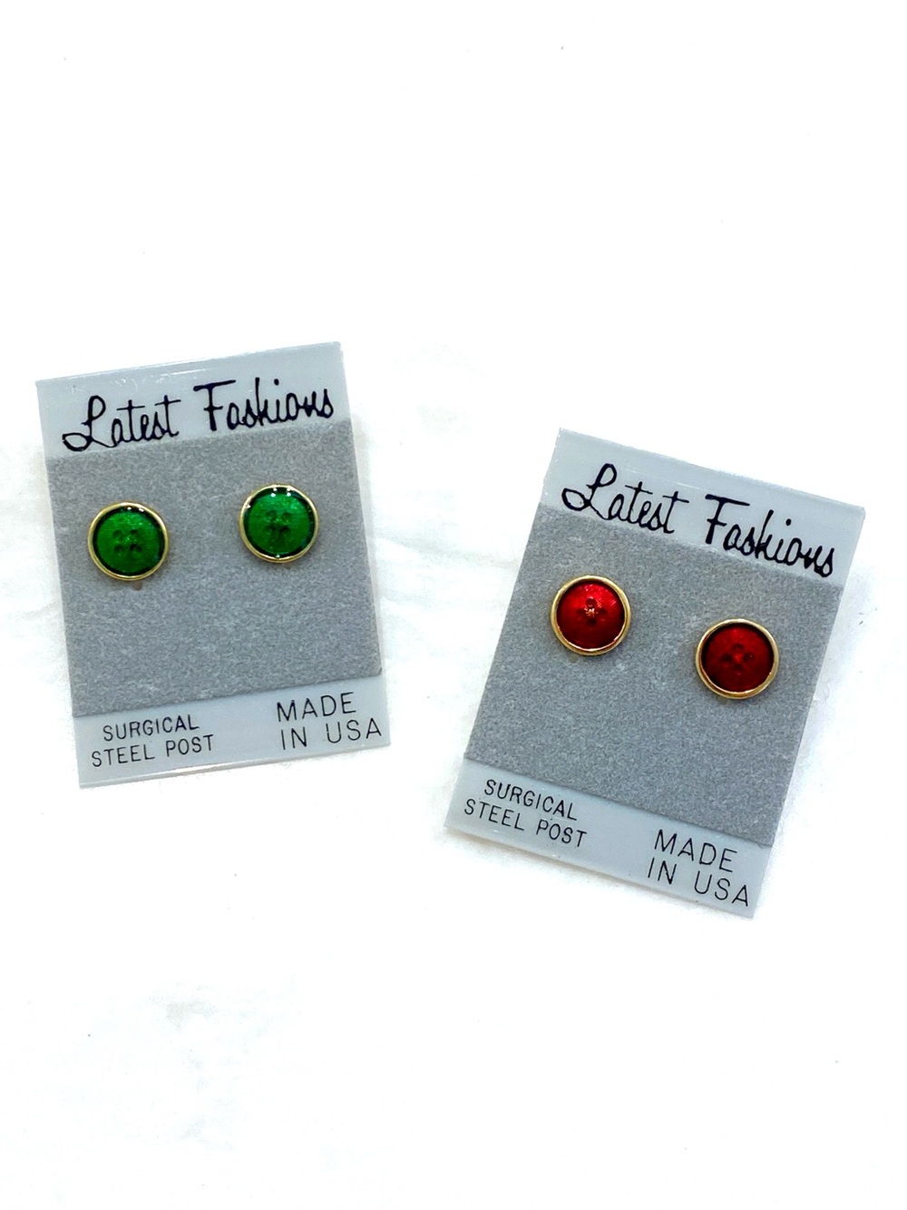 NWT Vintage Glitter Button Stud Earrings Set | Red Green Gold